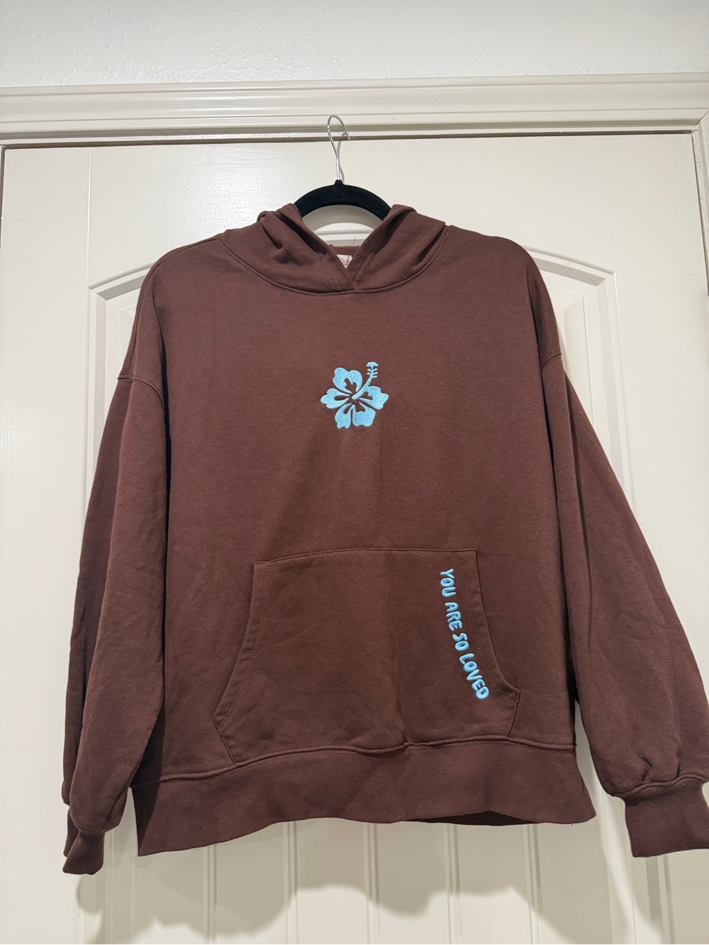 You Are So Loved Brown Hoodie Sweatshirt with Blue Floral Accent